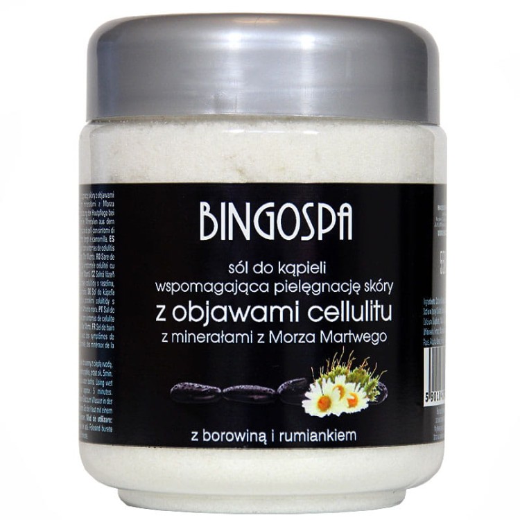 CELLULIT Sól do kąpieli wspomagająca pielęgnację skóry z objawami cellulitu, z minerałami z Morza Martwego, borowiną i rumiankiem BINGOSPA