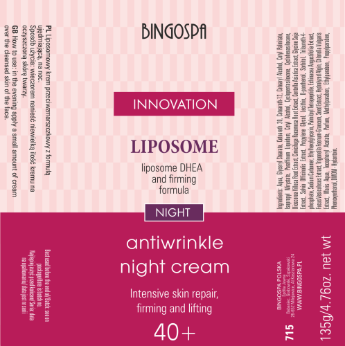 Liposomowy krem na noc przeciwzmarszczkowy ujędrniający 135 g BINGOSPA
