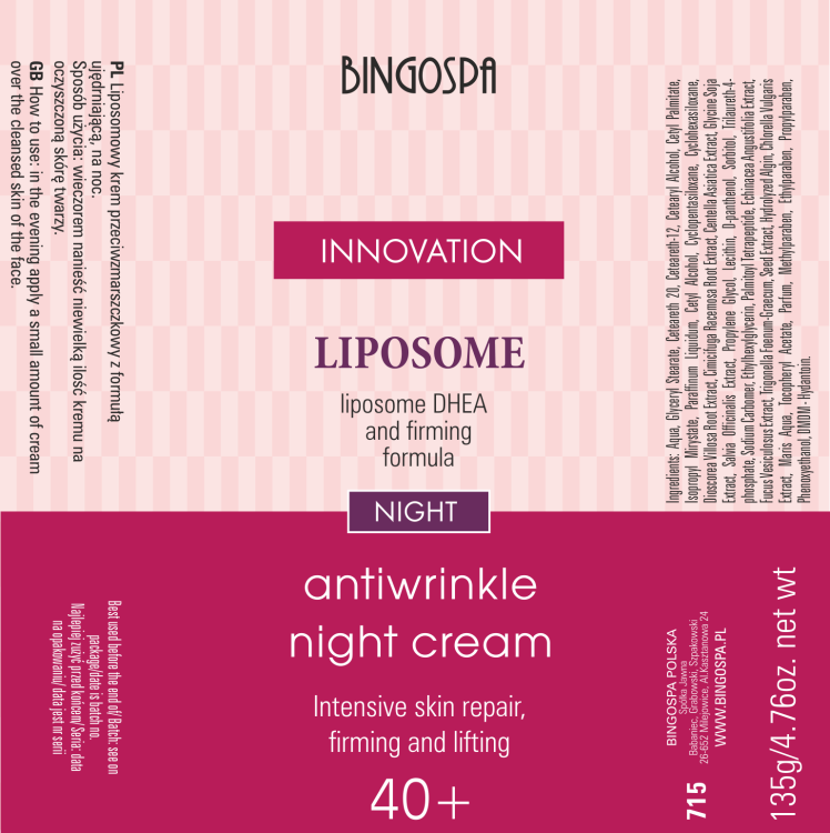 Liposomowy krem na noc przeciwzmarszczkowy ujędrniający 135 g BINGOSPA