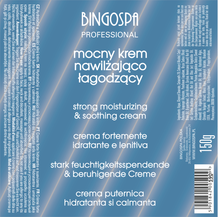 Mocny krem nawilżająco łagodzący DUŻY 150 gram BINGOSPA Professional