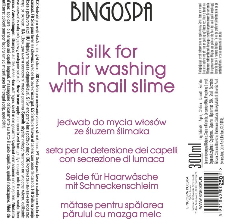 Jedwab do mycia włosów ze śluzem ślimaka BINGOSPA