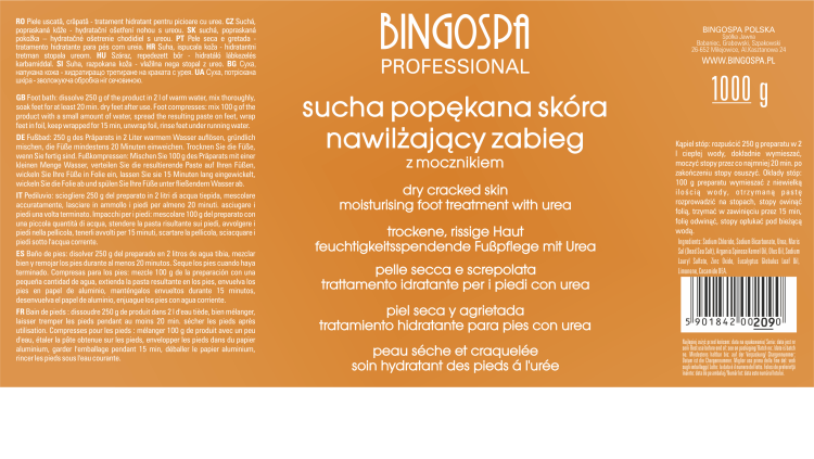 Nawilżający zabieg na stopy z mocznikiem 1000 g BINGOSPA Professional