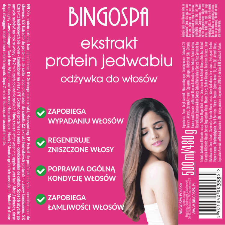 Ekstrakt protein jedwabiu 500 ml odżywka do włosów BINGOSPA