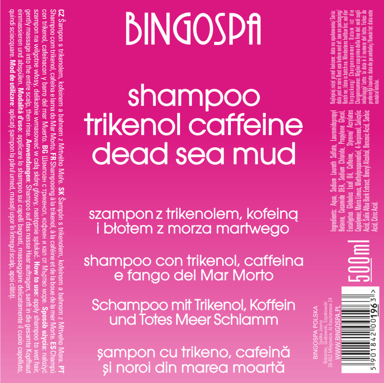 Szampon z kompleksem przeciwłupieżowym, kofeiną i błotem z Morza Martwego BINGOSPA