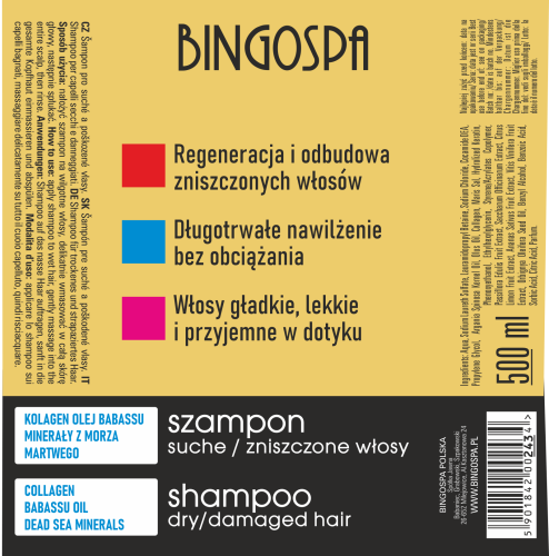 Kolagen-szampon do mycia i pielęgnacji włosów 500 ml z olejkiem babassu BINGOSPA