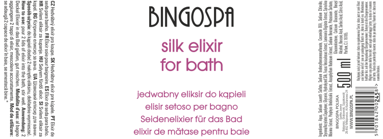 Jedwabny  eliksir do kąpieli  BINGOSPA etykieta