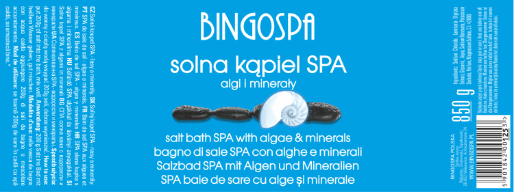 Solna kąpiel SPA - algi i minerały 850 g BINGOSPA etykieta