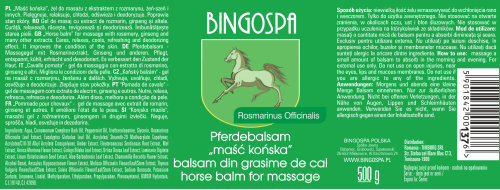 Maść "końska" z ekstraktem z rozmarynu 500 g BINGOSPA