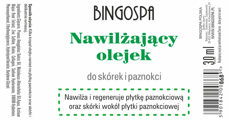 Nawilżający olejek do skórek i paznokci 30 ml BINGOSPA