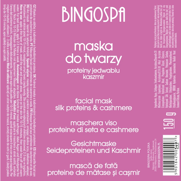 Maska do twarzy z proteinami kaszmiru i jedwabiu BINGOSPA