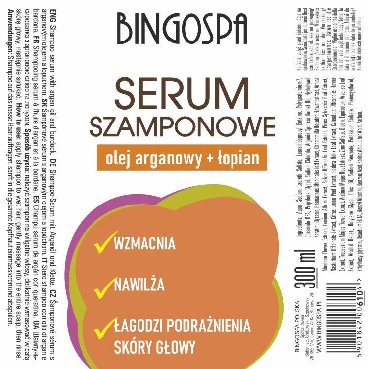Serum szamponowe olej arganowy łopian 300 ml BINGOSPA