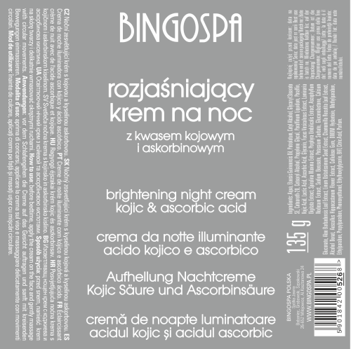 Rozjaśniający krem na noc z kwasem kojowym i askorbinowym BINGOSPA
