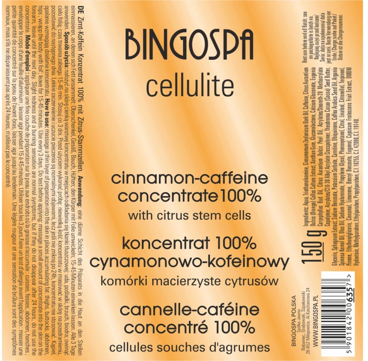 Koncentrat cynamonowo kofeinowy z komórkami macierzystymi cytrusów 150 g BINGOSPA