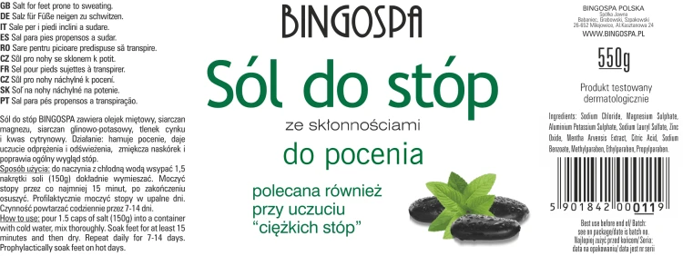 Sól do stóp ze skłonnościami do pocenia BINGOSPA