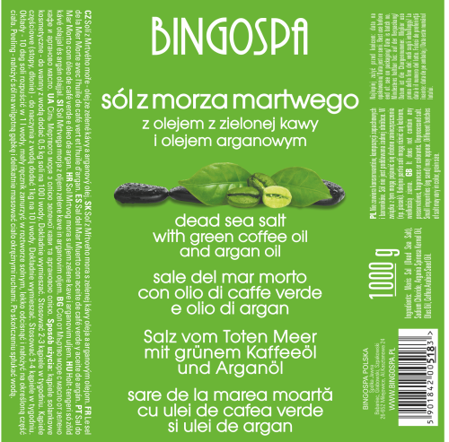 Sól z minerałami Morza Martwego z olejem z zielonej kawy i olejem arganowym BINGOSPA