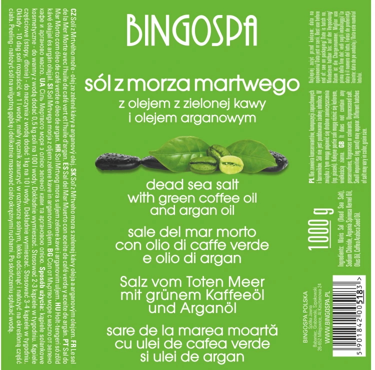 Sól z minerałami Morza Martwego z olejem z zielonej kawy i olejem arganowym BINGOSPA