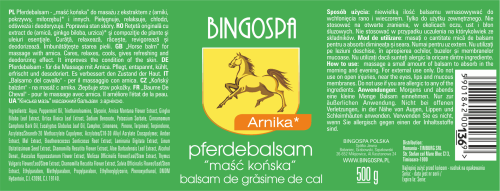 Maść końska  ekstrakt z arniki 500 g BINGOSPA  etykieta