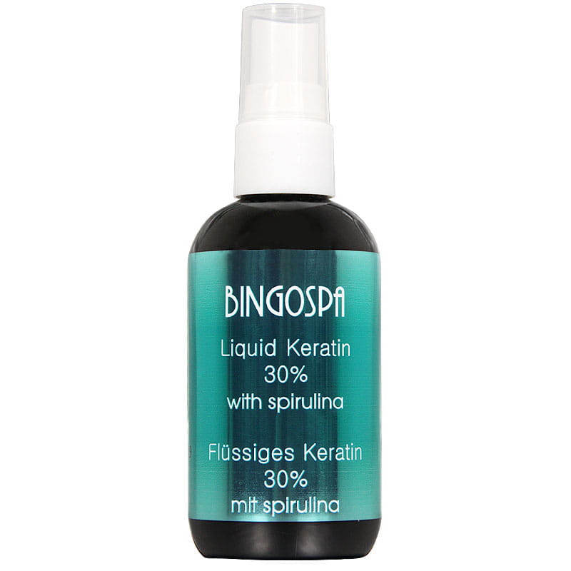 ZDROWE POGRUBIONE GĘSTE WŁOSY Płynna keratyna 30% ze spiruliną 100 ml BINGOSPA